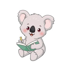 Koala writing in a book